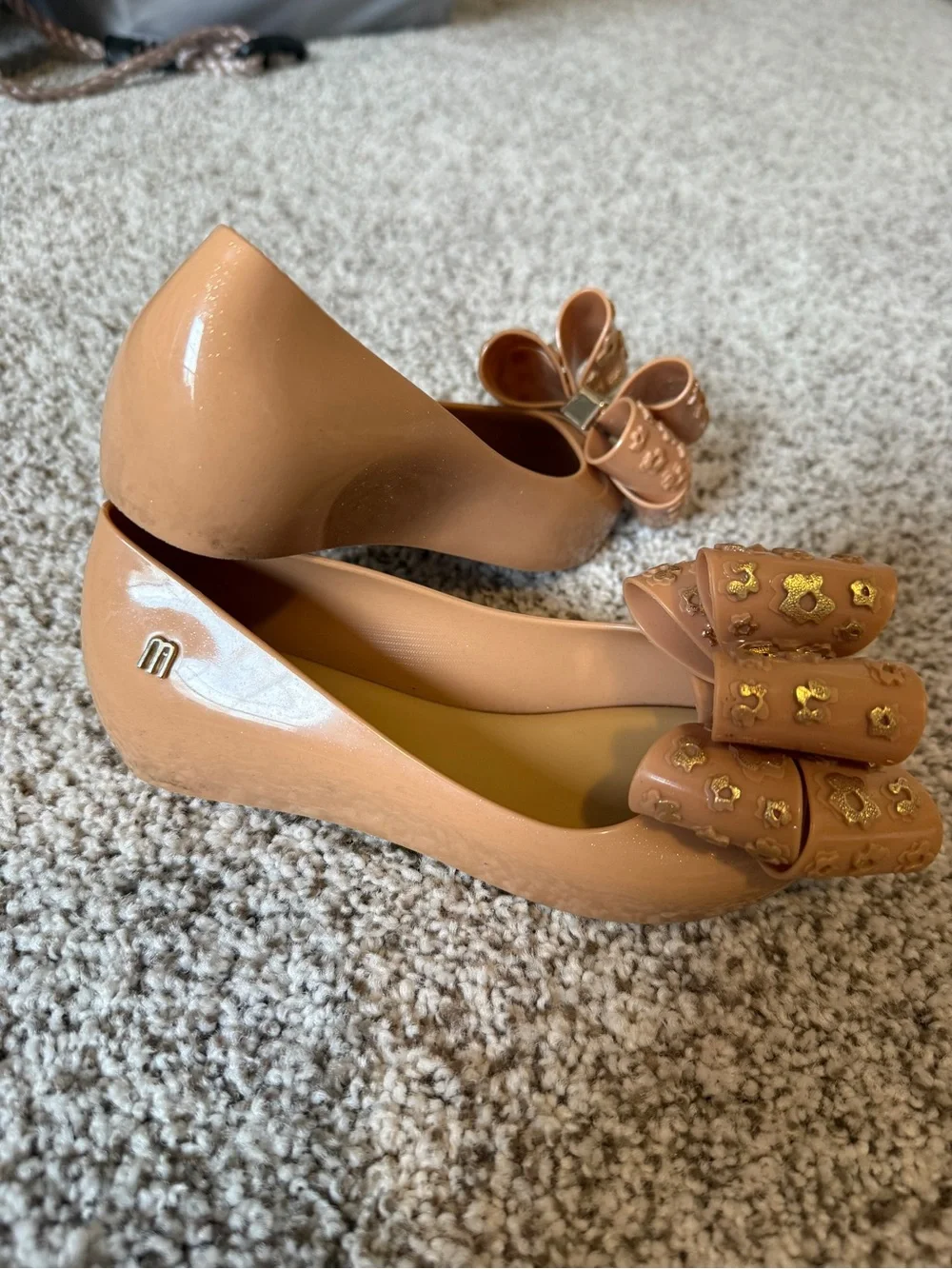 Mini Melissa Tan Ballet Flats with Embellished Bow